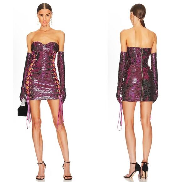 Bronx and Banco Dresses & Skirts - Bronx and Banco Juliette Lace Up Mini Dress & Gloves in Pink & Purple Size L